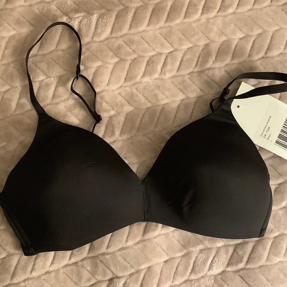 True & Co. Maya Wireless Black Convertible Bra Lightly Lined Large